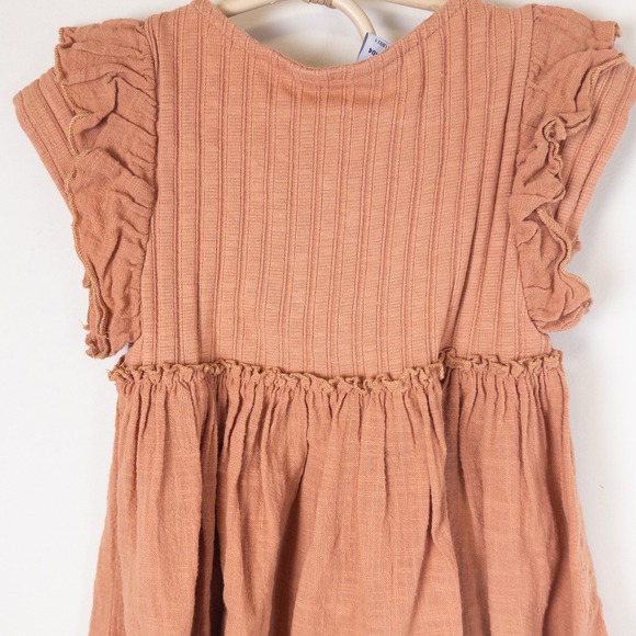Zara Ruffle Sleeve Mixed Media Dress Girls 3-4 Years Terracotta Orange Boho - Picture 4 of 7